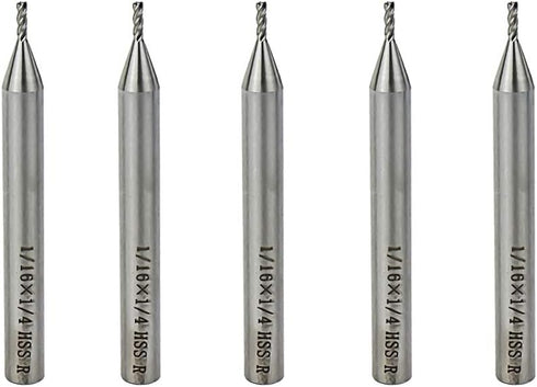 End Mill Cutter, 1/16" Cutting Dia, 1/4" Shank Dia, 4 Flutes End Mill Drill Bit - 5pcs
