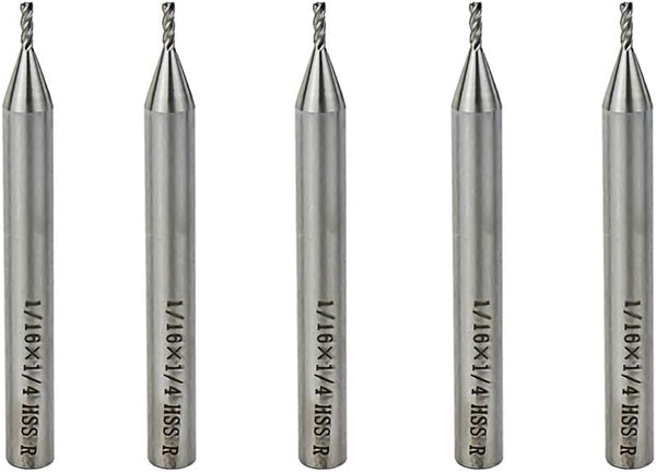 End Mill Cutter, 1/16" Cutting Dia, 1/4" Shank Dia, 4 Flutes End Mill Drill Bit - 5pcs