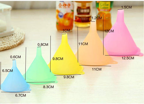iSnuff Kitchen Funnel Set, 5 Sizes, Plastic Cooking Funnel with Narrow Spout for Bottles, Jars, Bowls
