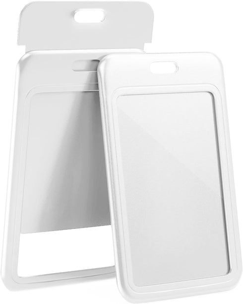 JINEASY 2 Pack White Hard Plastic ID Badge Holder, Vertical Lanyard ID Card Case