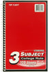 Top Flight Standards 3-Subject Wirebound Notebook, 108 Sheets, College Rule, 9.5 x 6 Inches, Cover Color May Vary