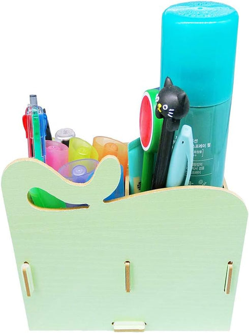 DIY Cat Storage Artwork, Green Cosmetic Collection Pen Pencil Holder Organizer for Desk