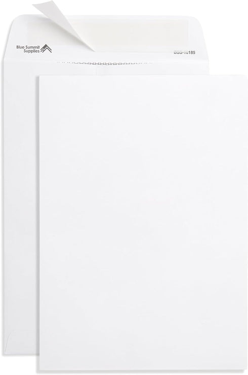 Blue Summit 100 White Catalog Envelopes - 28lb, 7 x 10 inch, Strong Self Seal, Security Tinted