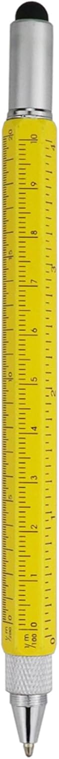 HeTaoCat Gifts Multi Tech Tool, 6 in 1 Stylus Pen with Screwdriver, Ruler, Levelgauge, Ballpoint Black Ink (Yellow)