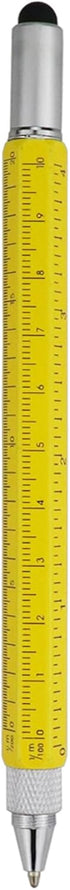 HeTaoCat Gifts Multi Tech Tool, 6 in 1 Stylus Pen with Screwdriver, Ruler, Levelgauge, Ballpoint Black Ink (Yellow)