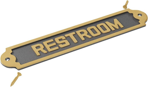 Renovators Supply Manufacturing Solid Brass Restroom Sign, 10 3/4 In. X 2 1/8 In., Lacquered Finish with Mounting