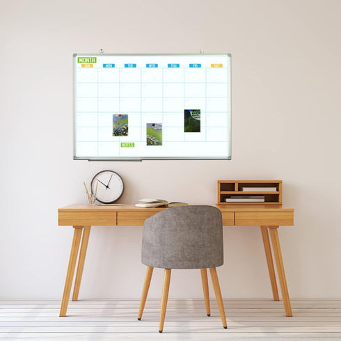 Lockways Dry Erase Calendar Whiteboard, Monthly White Board Calendar 36" x 24", Wall-Mounted Aluminum Framed Board