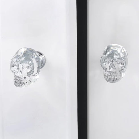 HDJNal 2pcs Crystal Glass Door Knobs, Skull Clear Glass Wardrobe Pull Knobs with Screws, Drawer Knobs Handle