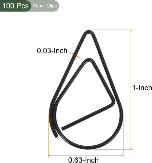 YOKIVE 100 Pcs Drop-Shaped Paper Clips, 1-Inch Black for Keeping Desk Neat, Great for Art, Daily Use