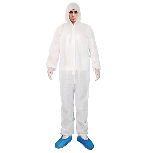 ETERNA Hazmat Suits, Disposable Protective Coverall with Hood, Zipper, Elastic Wrists, Shoe Covers for Men & Women