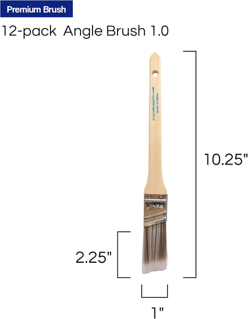 12PK 1 inch Angle Brush Premium Wall/Trim Paint Brush Set for Professional Painters & Home Owners