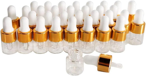 50PCS Transparent Sample Dropper Bottles, 1 ml Mini Essential Oil Dropper with 2 Plastic Droppers