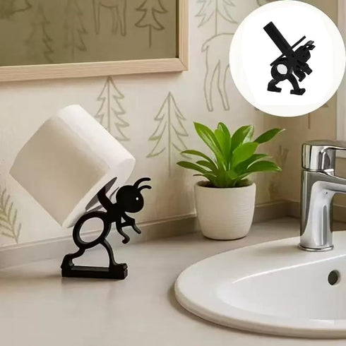 2Pcs/Set Set 3D (2) Ant Toilet Roll Holder, Funny Toilet Paper Holder Free Standing Bathroom - Printed Black Ant Roll