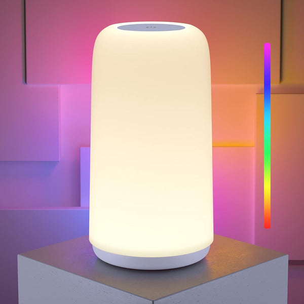 Touch Bedside Table Lamp, 3 Way Dimmable Small Lamp with RGB Mode for Bedroom, LED Lamp with Warm White Lights.