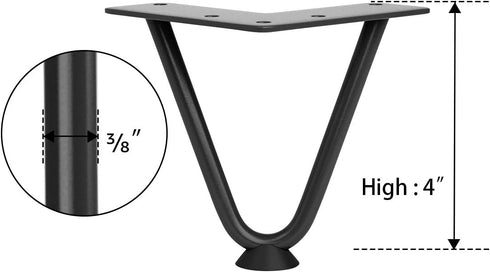 4 Inch 4PCS SMARTSTANDARD Heavy Duty Hairpin Furniture Legs, Metal Home DIY Projects for TV Stand, Sofa, Cabinet, etc