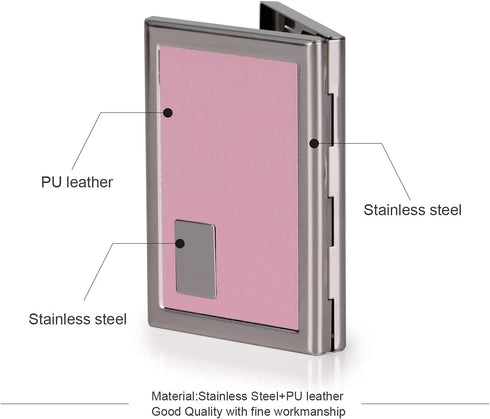 EASTNIGHTS Metal Wallet RFID Credit Card Holder - Stainless Steel and PU Leather Case (Pink)