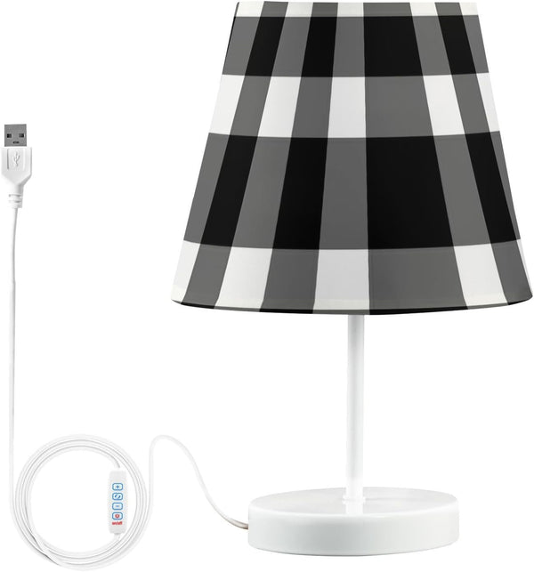 Lotupokon Black White Buffalo Plaid Table Lamp for Bedroom 3 Way Dimmable Bedside