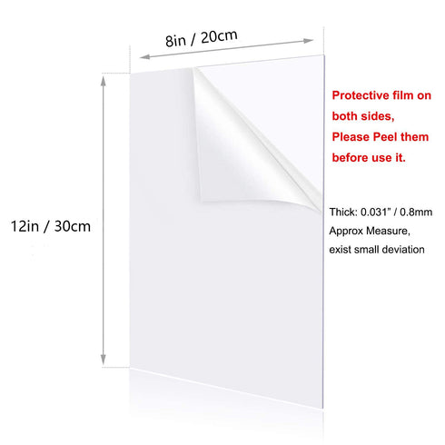 YSTIME 8" x 12" Clear Acrylic Sheet, Plexiglass Plastic for Crafts, Pack of 2 with Protective Paper