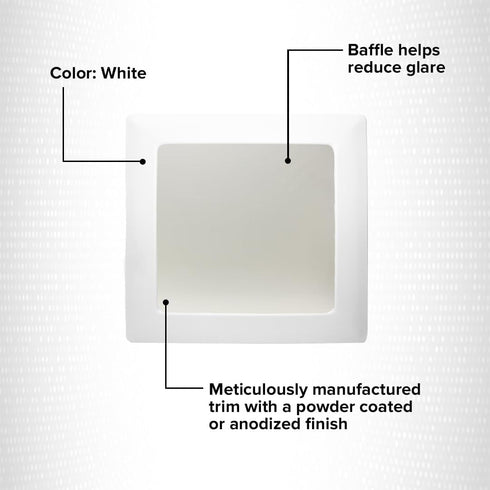 8" 42W, E26 ELCO Lighting Square Trim with Prismatic Glass Lens, Recessed Ceiling Light Cover, Base, White Finish