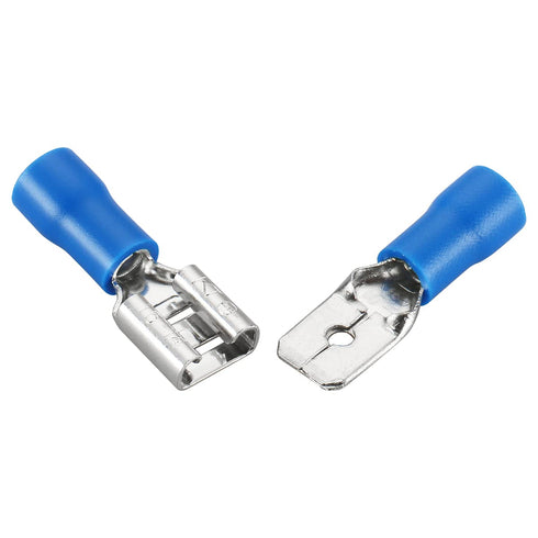 Baomain 1/4" Female & Male Spade Connectors, 16-14 AWG Insulated Crimp Terminals, Blue (200-Pack)