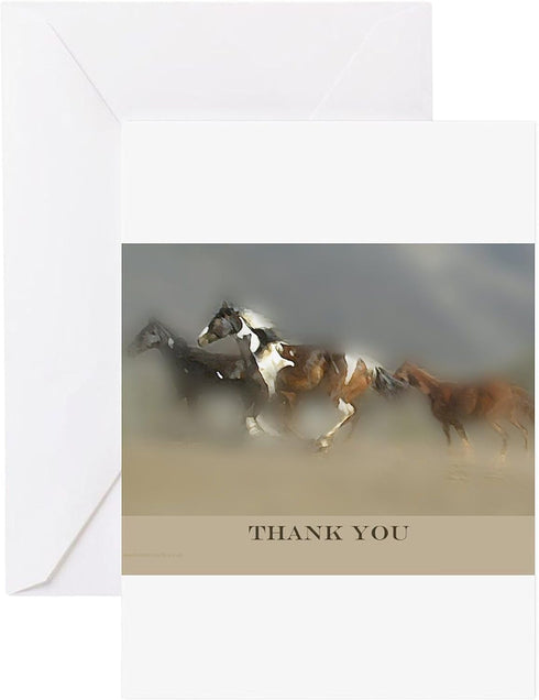 CafePress Pinto And Chestnut Yearling Horses THANK YOU NOTE Greeting Card (20-pack), Note