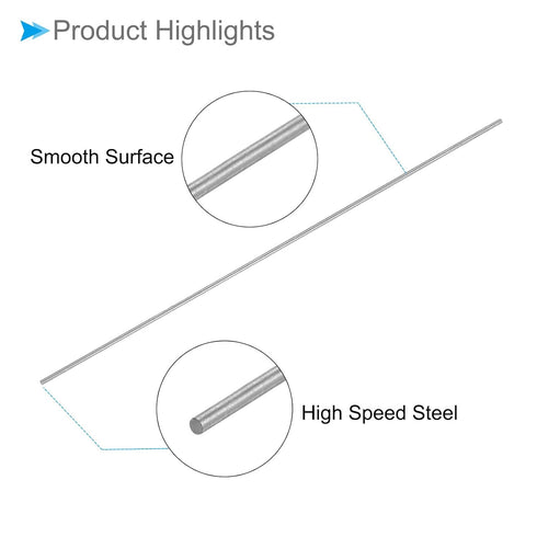 Round Steel Rod, 0.7mm Diameter 60mm Length, High Speed Steel Bar Stock for Drill Lathes, 5-Pieces