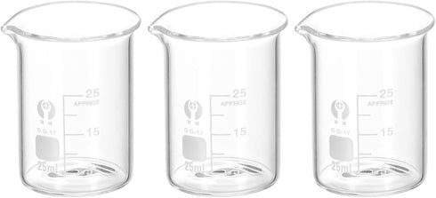 PATIKIL 3Pcs 25ml Low Form Glass Beaker, 3.3 Borosilicate Glass Graduated Measuring Cups with Spout for Kitchen Lab