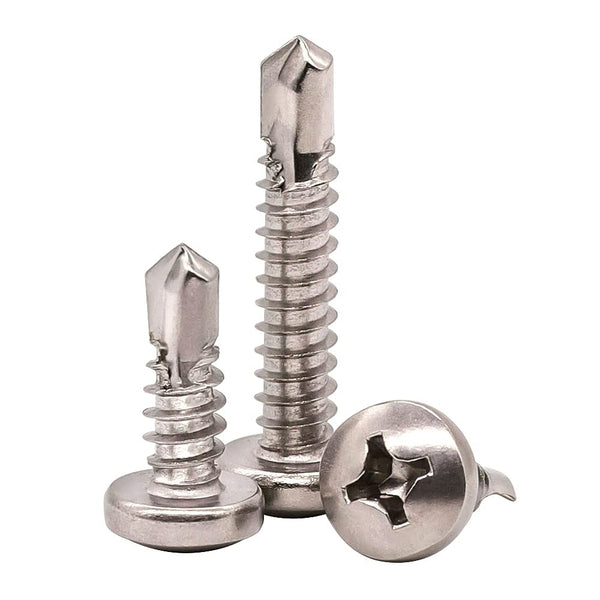 #10 x 3/4" Pan Head Self Drilling Screws, Phillips Drive, 410 Stainless Steel Sheet Metal Screws, Pack of 100