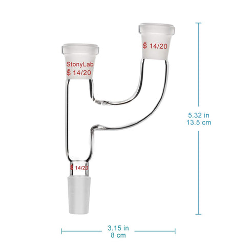 StonyLab 3 Way Claisen Distillation Adapter with 14/20 Joints Connecting Adapter Lab Supply, SL-L2L5R1