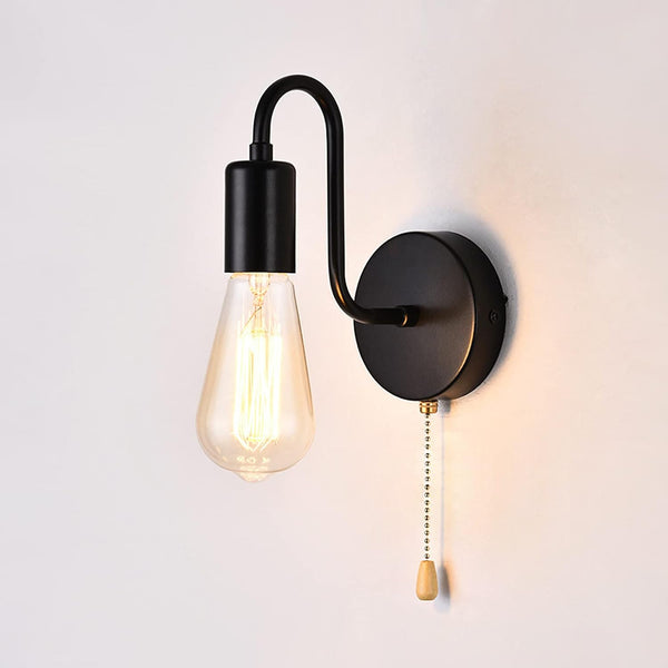 Vintage Pull Chain Wall Sconce Light with Switch Black Wall Lights Fixture