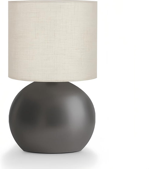 Modern Small Table Lamp with Grey Metal Base and Linen Shade, 10.4
