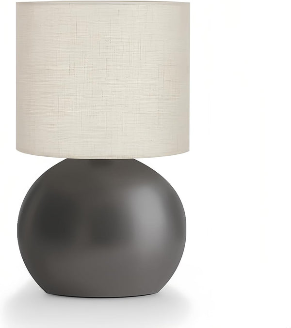 Modern Small Table Lamp with Grey Metal Base and Linen Shade, 10.4
