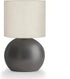 Modern Small Table Lamp with Grey Metal Base and Linen Shade, 10.4