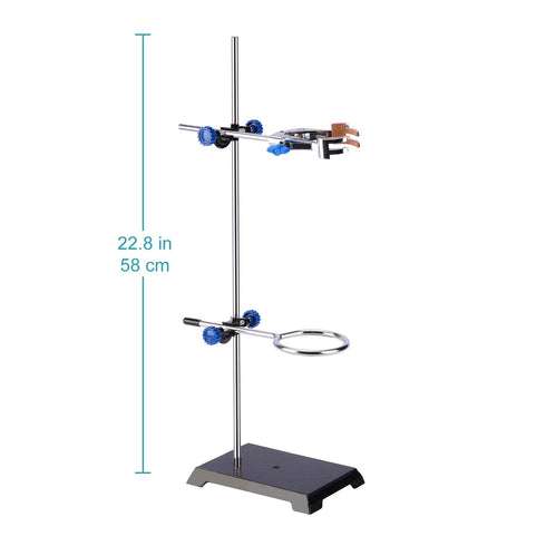 stonylab Lab Stand Set with Steel Support Stand, 4-Prong Burette Clamp, Retort Ring, and 2 Boss Heads for Laboratory.