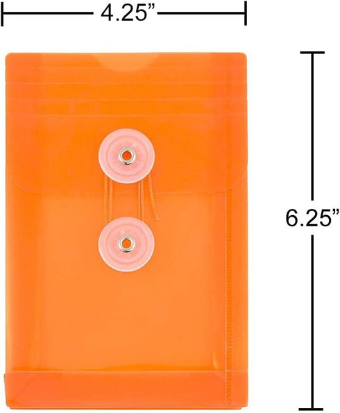 JAM PAPER Plastic Envelopes with Button & String Tie Closure, 4 1/4 x 6 1/4, Assorted Colors, 6/Pack