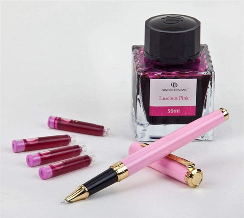 Dryden Designs Fine Nib Fountain Pen - Includes 24 Ink Cartridges (12 Black and 12 Blue) - Smooth Elegant Writing