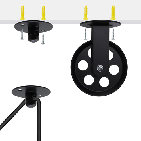 Tsnamay 2Sets Set Black Wall Ceiling Mount Rustic Pulleys for Hanging Lamp,Pulley Wheels for Plug In Pendant Light