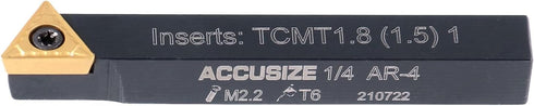 Accusize Industrial Tools 5 Pc Indexable Turning Tool Set, 1/4'' by 2'' Oal, with Tcmt1.8(1.5) Carbide Inserts