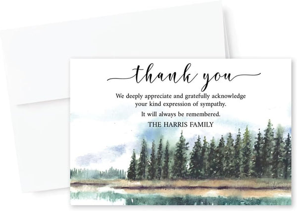 All Ewired Up Forest Funeral Thank You Cards Mountain Memorial Sympathy Cards, Nature-Inspired Bereavement Thank