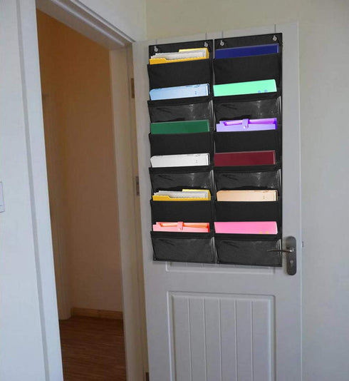 ZKOO Fabric Office Supplies Storage Organizer - Wall Mount/Over The Door Hanging File Folder with 6 Pockets & 2 Hangers
