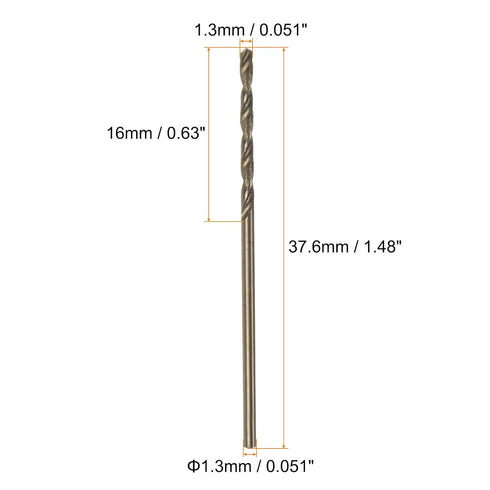 10pcs Cobalt Jobber Drill Bits 1.3mm / 0.051" M35 High Speed Steel HSS Twist Drilling Bit Tool for Stainless Steel Copper Wood Plastic and Other Hard Materials