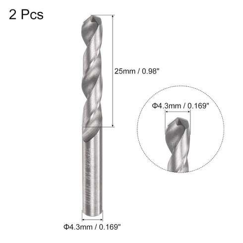 uxcell Solid Carbide Drill Bits, 4.3mm C2/K20 Tungsten Carbide Jobber Drill Bits for Metal and Plastic, 2pcs