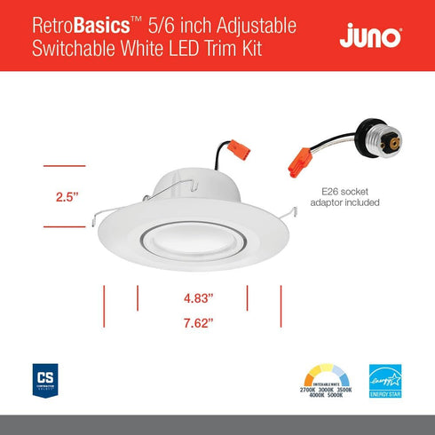 5"/6" Inch 5"/6" 5-in-1 700 Juno Adjustable LED Recessed Lighting, RetroBasics Series Adjustable Gimbal LED Downlight