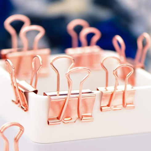 Binder Clips Paper Clips Push Pins Sets with Box for Office, School and Home Supplies (Rose Gold)