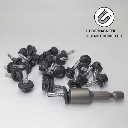 (Pack of 25) Metal Roofing Screws 3/16"" x 3/4"" (4.8 x 19 mm) Self-Drilling Screws with EPDM Washers, Anthracite Grey