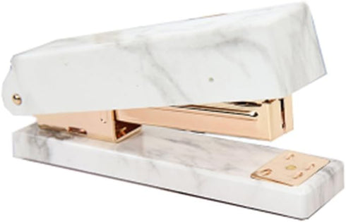 White Marble Heavy Duty Stapler, Desktop Stapler with Gold Tone, Non-slip Base for Office Supplies