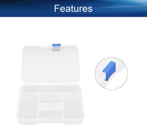Yinpecly Component Storage Box, 143x100x30mm Plastic Organizer Container with 5 Grids for Electronic Components, Clear