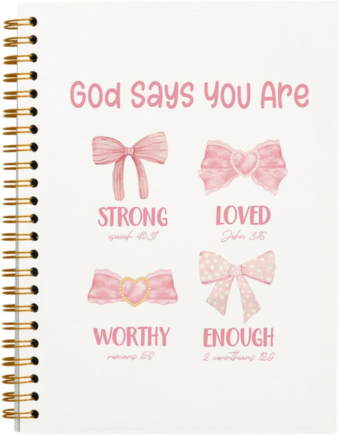 Pink Bow Coquette Notebook, God Says You are Christian Journal for Women, Bible Journaling Notebook