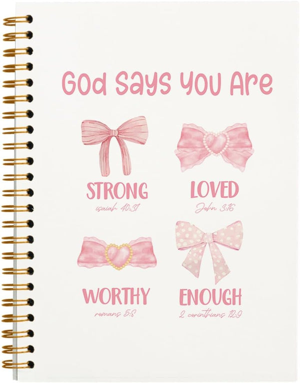 Pink Bow Coquette Notebook, God Says You are Christian Journal for Women, Bible Journaling Notebook