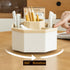 kaileyouxiangongsi 360-Degree Rotating Desk Organizer, 5 Compartments, Multi-Functional Storage Box, White+Yellow